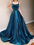Elegant Long A-line Sleeveless Open Back Formal Evening Prom Dresses
