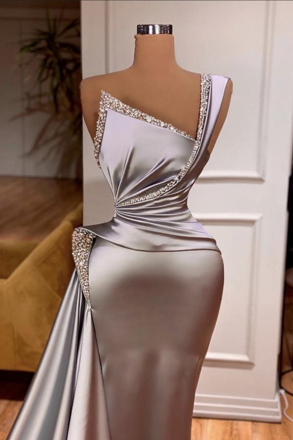Elegant Long Mermaid One Shoulder Sleeveless Satin Prom Dress