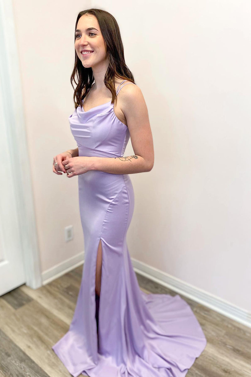 Elegant Long Mermaid Spaghetti Straps Backless Prom Dress With Slit