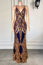 Elegant Long Mermaid Spaghetti Straps V-neck Lace Sleeveless Prom Dress