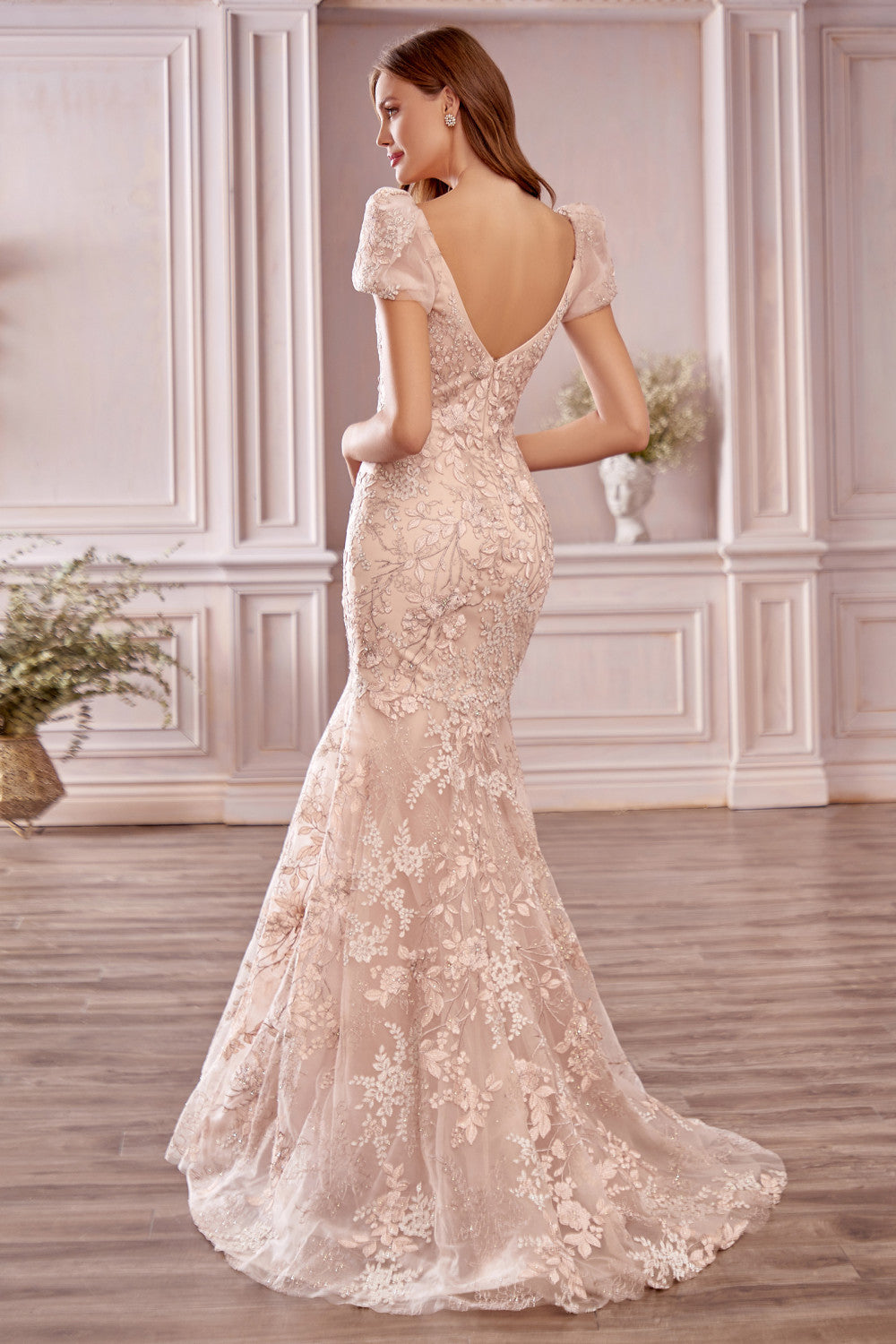 Elegant Long Mermaid Sweetheart Backless Lace Prom Dress with Sleeves