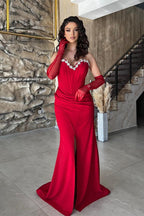 Elegant Long Mermaid Sweetheart Slevveless Floor Length Prom Dress With Slit