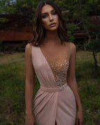 Elegant Long Mermaid V-neck Beading Prom Dress With Slit