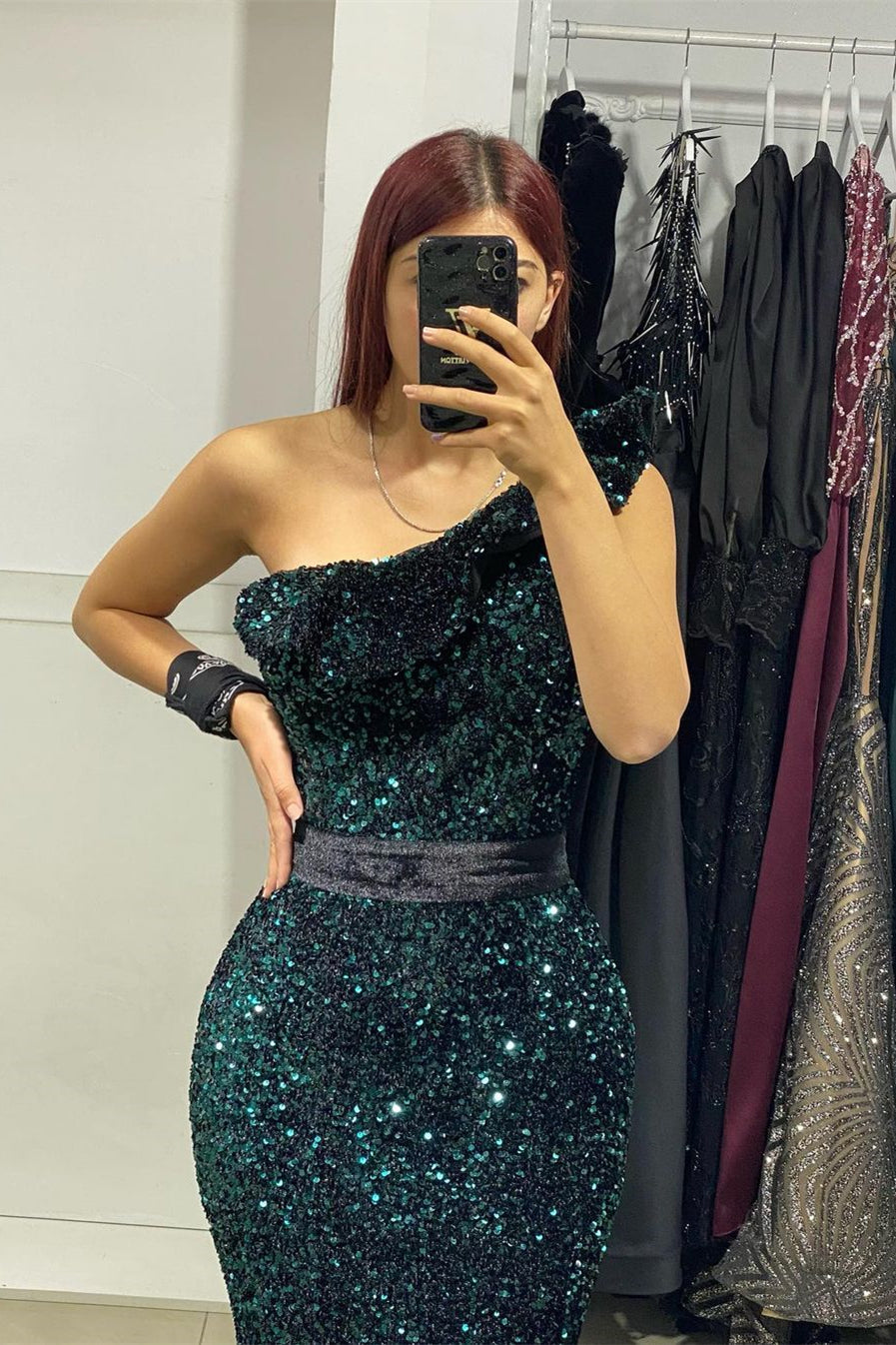 Elegant Long One Shoulder Mermaid Prom Dress With Beading