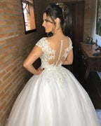 Elegant Long Princess Appliques Lace V-neck Wedding Dresses