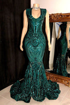 Elegant Long Red Mermaid Sleeveless Prom Dress With Lace