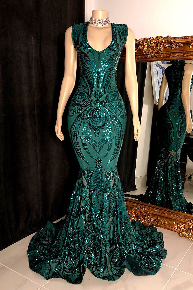 Elegant Long Red Mermaid Sleeveless Prom Dress With Lace