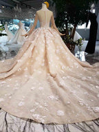 Elegant Long Sleeves Ball Gown Beading Wedding Dress With Flowers