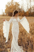 Elegant Long Sleeves Mermaid Lace Backless Wedding Dresses