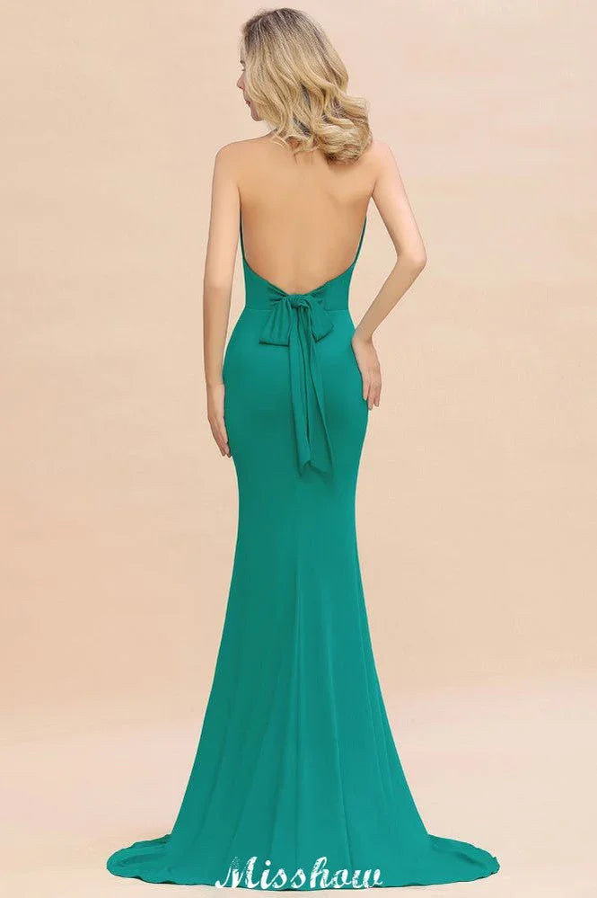 Elegant Mermaid Halter Evening Dress Simple Sleeveless Floor Length Party Gown