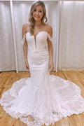 Elegant Mermaid Off the Shoulder Lace Wedding Dresses with Appliques