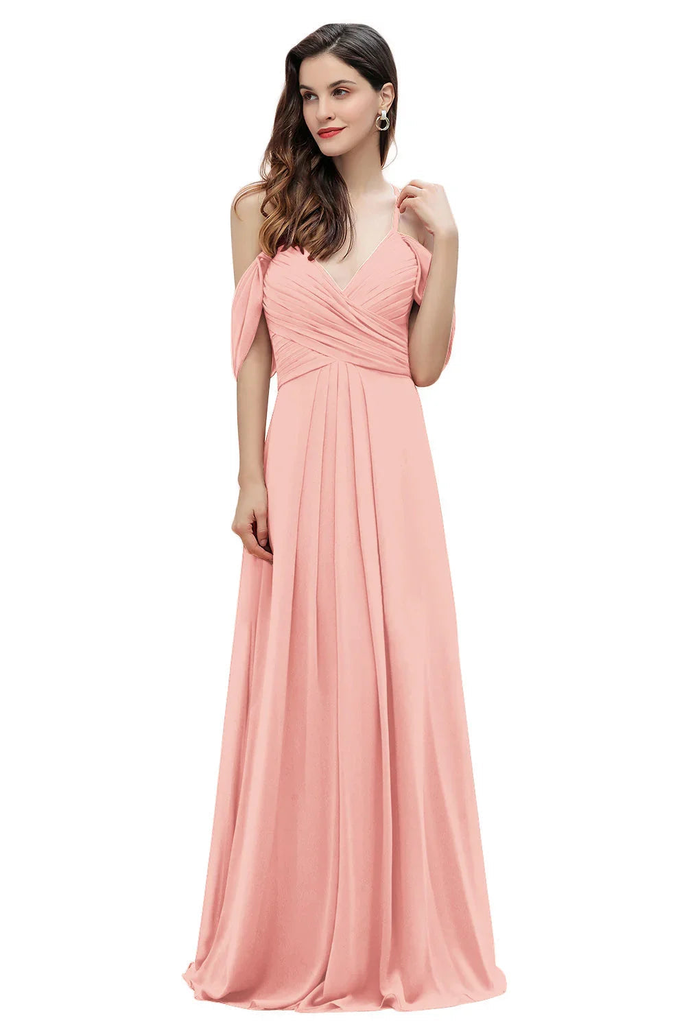 Elegant Off Shoulder Spaghetti Straps Aline Chiffon Bridesmaid Dress Floor Length Wedding Party Dress