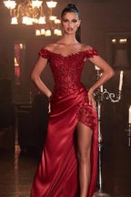 Elegant Off-the-Shoulder Appliques Prom Dress With Slit
