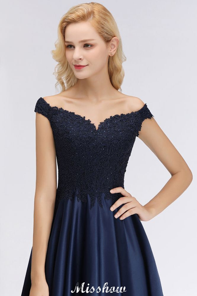Elegant Off-the-Shoulder Ruffles Beads Prom Dresses | A-Line Sleeveless Evening Dresses