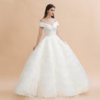 Elegant Off-the-Shoulder White Lace Appliques Bridal Gowns Wedding Dress