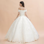 Elegant Off-the-Shoulder White Lace Appliques Bridal Gowns Wedding Dress