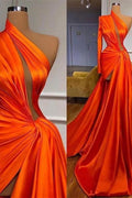 Elegant One Shoulder Long Sleeves Split Front Prom Dress