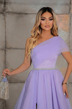 Elegant one shoulder sleeveless a-line 100D-Chiffon evening dresses ribbons
