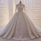 Elegant Princess A-line High Neck Lace Sequined Wedding Dress With Long Sleeves