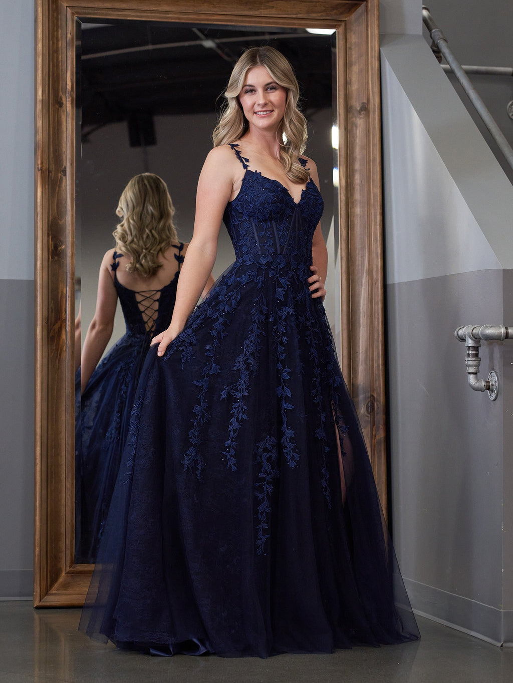 A-line Sweetheart Lace Tulle Prom Dress with Slit