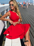 Elegant Red Short A-line Satin Prom Homecoming Dresses