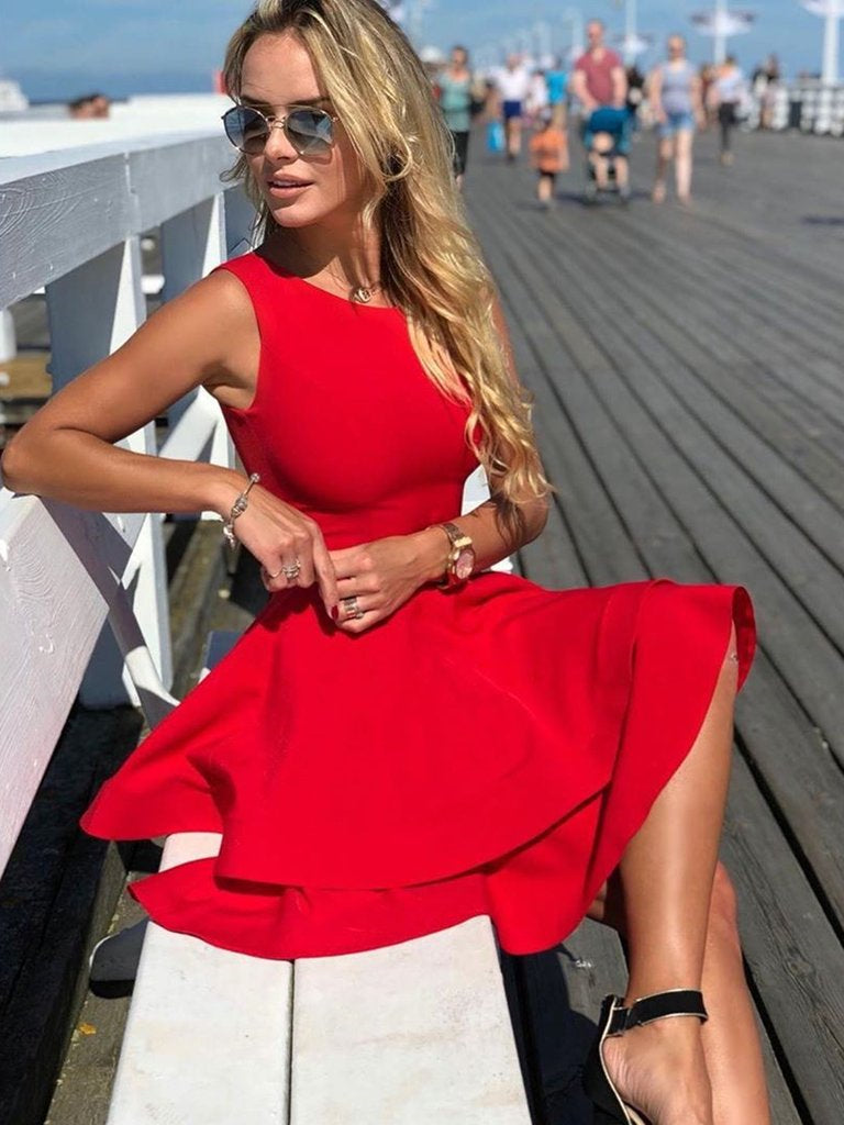 Elegant Red Short A-line Satin Prom Homecoming Dresses