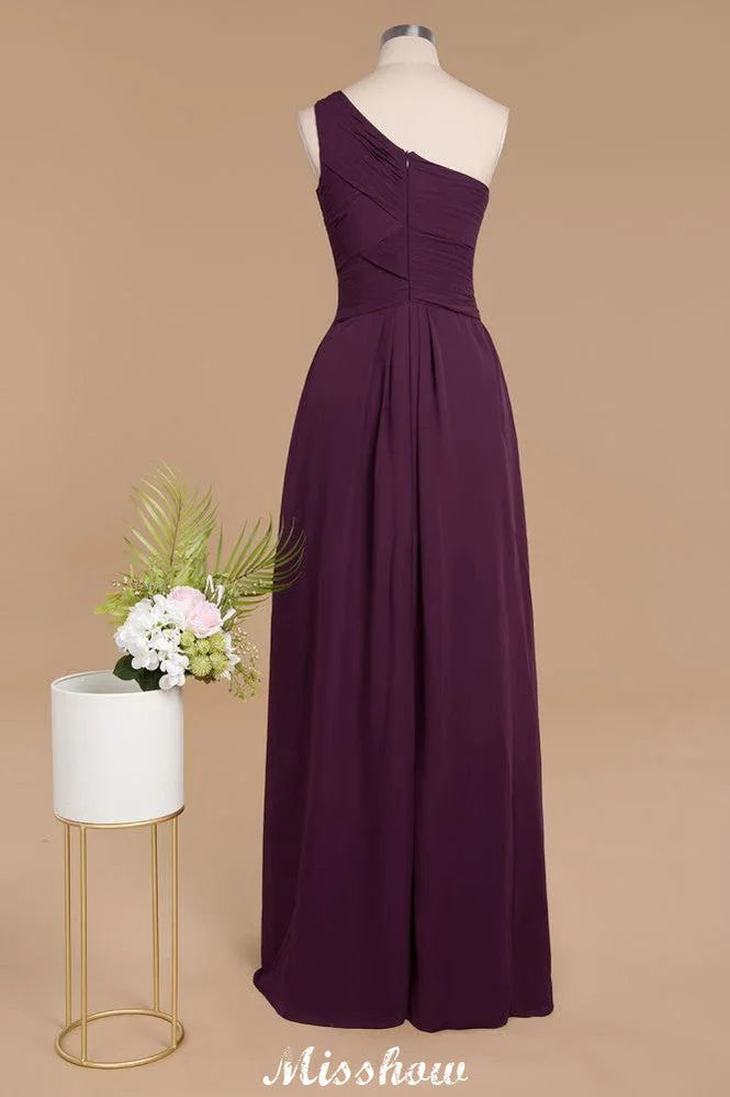Elegant Ruffles One Shoulder Prom Dresses | A-Line Sleeveless Evening Dresses