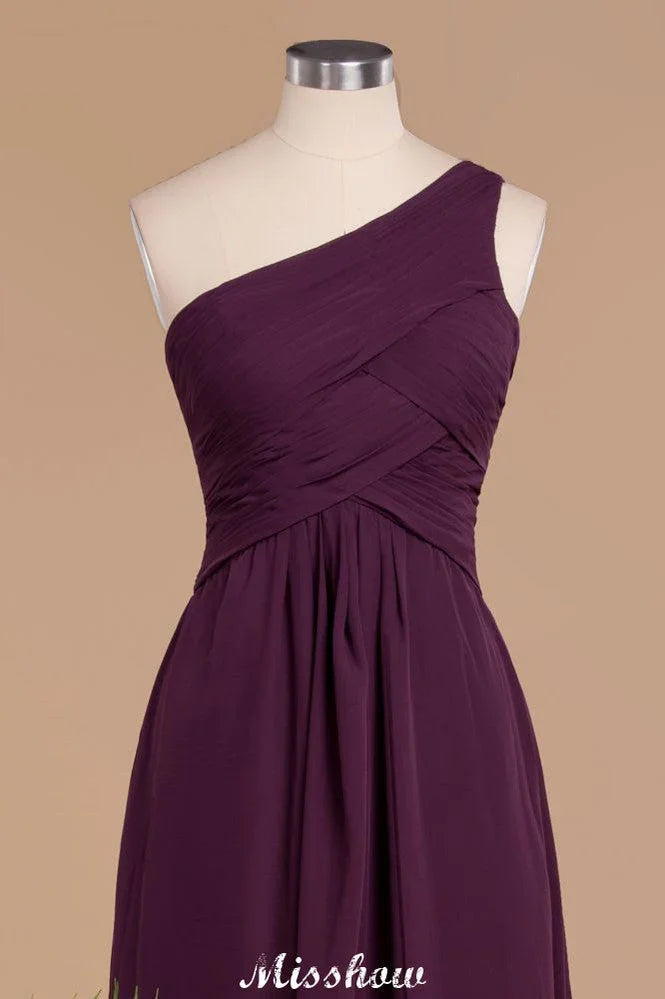 Elegant Ruffles One Shoulder Prom Dresses | A-Line Sleeveless Evening Dresses