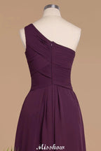 Elegant Ruffles One Shoulder Prom Dresses | A-Line Sleeveless Evening Dresses