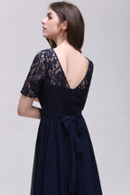Elegant Scoop Chiffon A-line Prom Dress With Lace