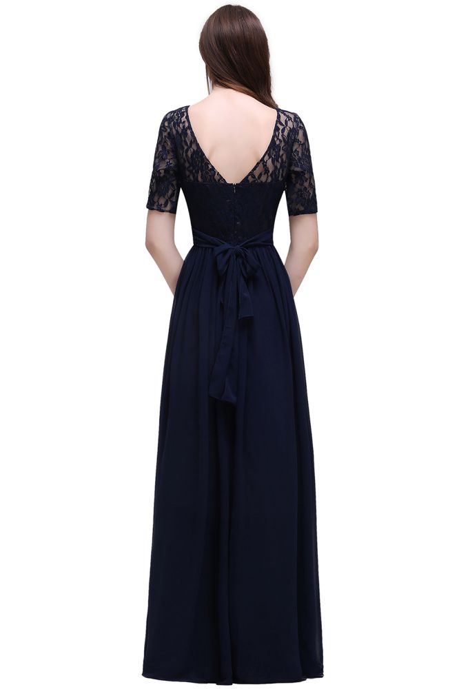 Elegant Scoop Chiffon A-line Prom Dress With Lace