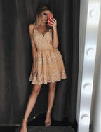 Elegant Short A-Line Sweetheart Appliques Lace Prom Dress