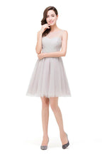 Elegant Silver A-line Mini Crew Bridesmaid Dresses