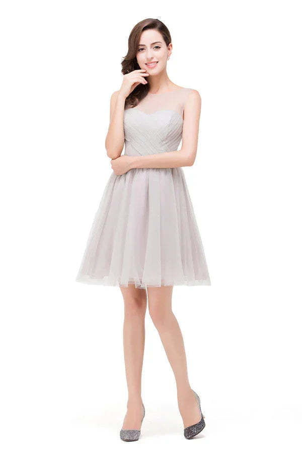 Elegant Silver A-line Mini Crew Bridesmaid Dresses