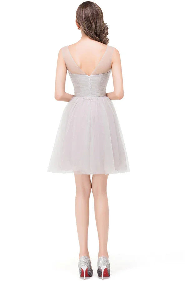 Elegant Silver A-line Mini Crew Bridesmaid Dresses