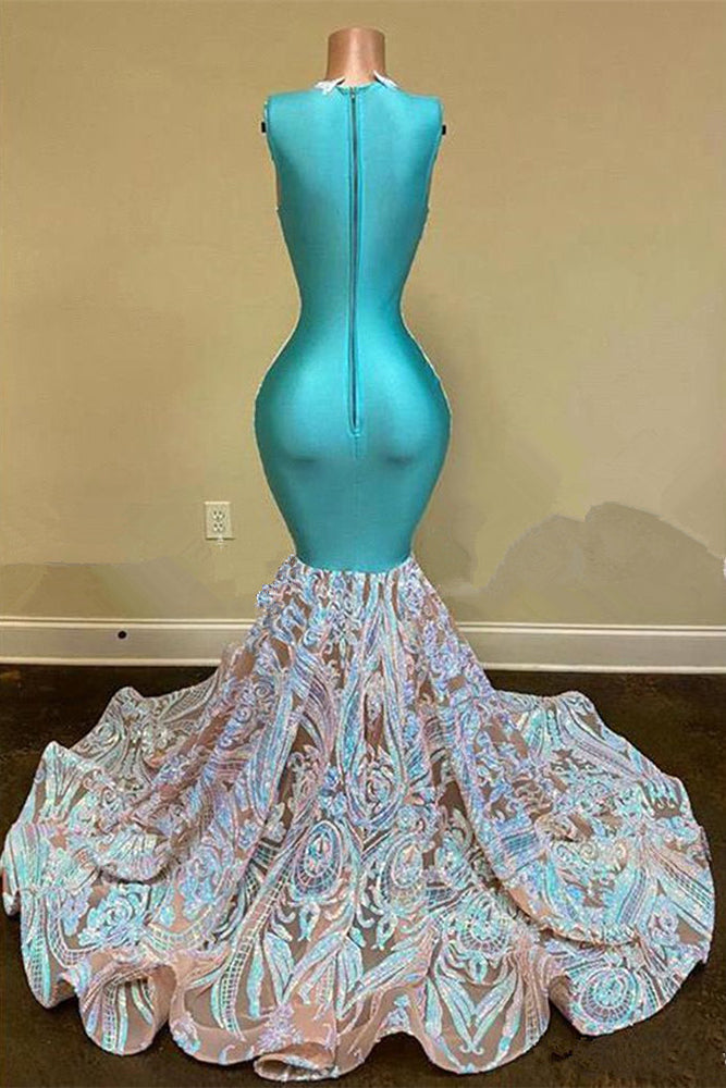 Elegant Sparkly Long Mermaid Glitter Floral Lace Prom Dresses