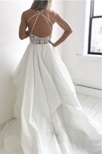Elegant Straps Ivory Long Wedding Dress with Lace Top