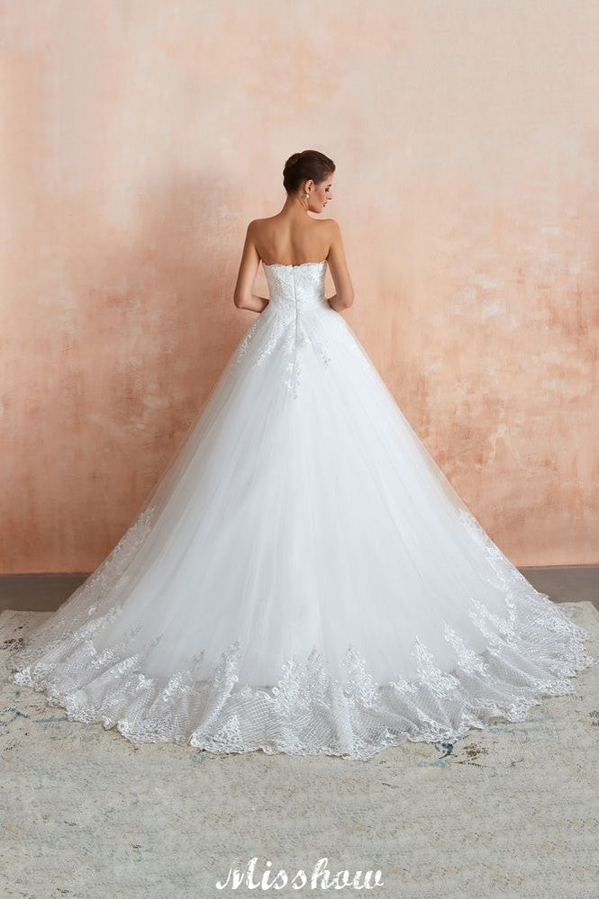 Elegant Sweetheart White Wedding Dress | Simple Tulle Beach Aline Ball Gown