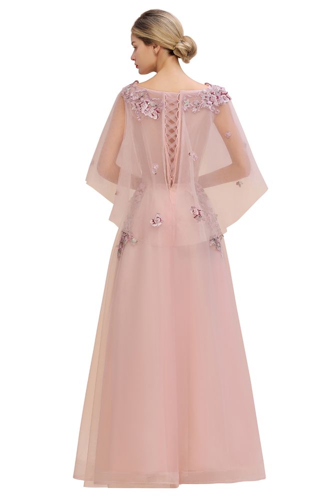 Elegant Tulle A-line Floral Wedding Dress Puffy Long Sleeves Evening Party Dress