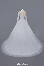 Elegant Tulle Lace Ball Gown High Neck Long Sleeves Floor Length Wedding Dress