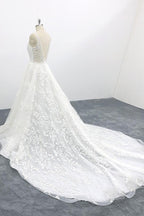 Elegant V-neck Appliques Tulle A-line Wedding Dress