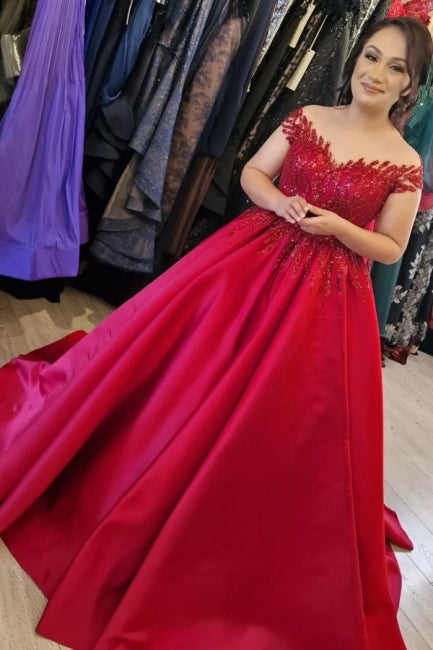 Elegant v-neck capsleeves a-line satin Wedding dresses