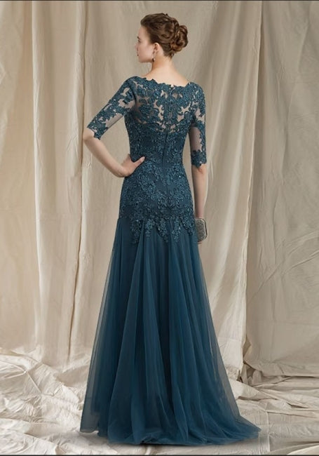 Elegant v-neck half sleeves mermaid lace mother dress
