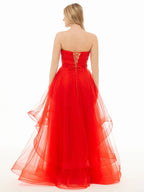 Elisa |Light Pink A Line Strapless Organza Prom Dress