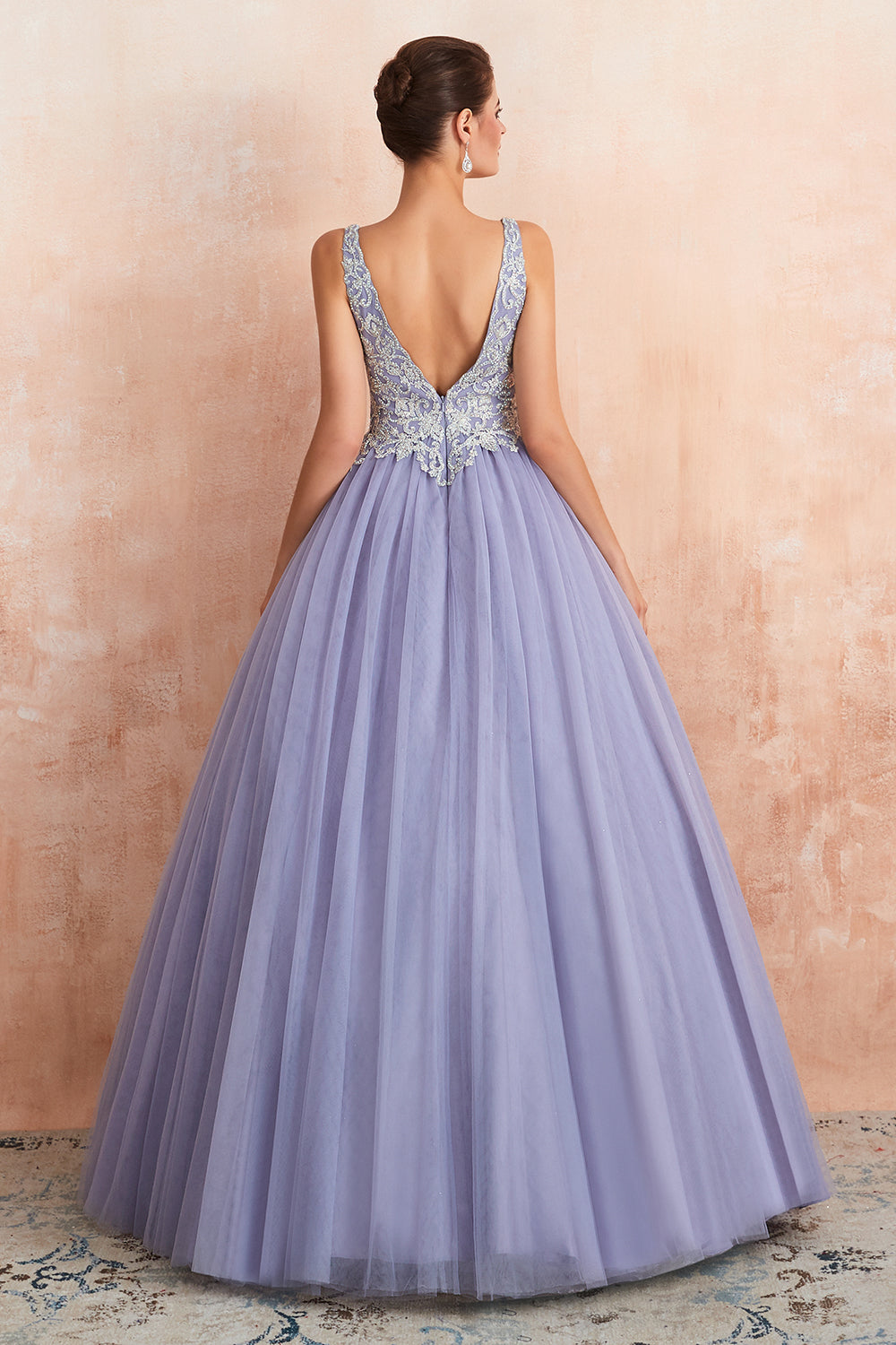 Excellent Long Princess V-neck Sleeveless Tulle Backless Prom Dress