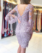 Exquisite Lace Flowers Short Prom Dresses with Sleeves