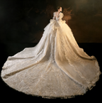 Luxury Ball Gown Wedding Dress with Puff Sleeves & Embroidered Tulle