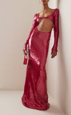 Sheer Panel Beaded Slit Prom Dress