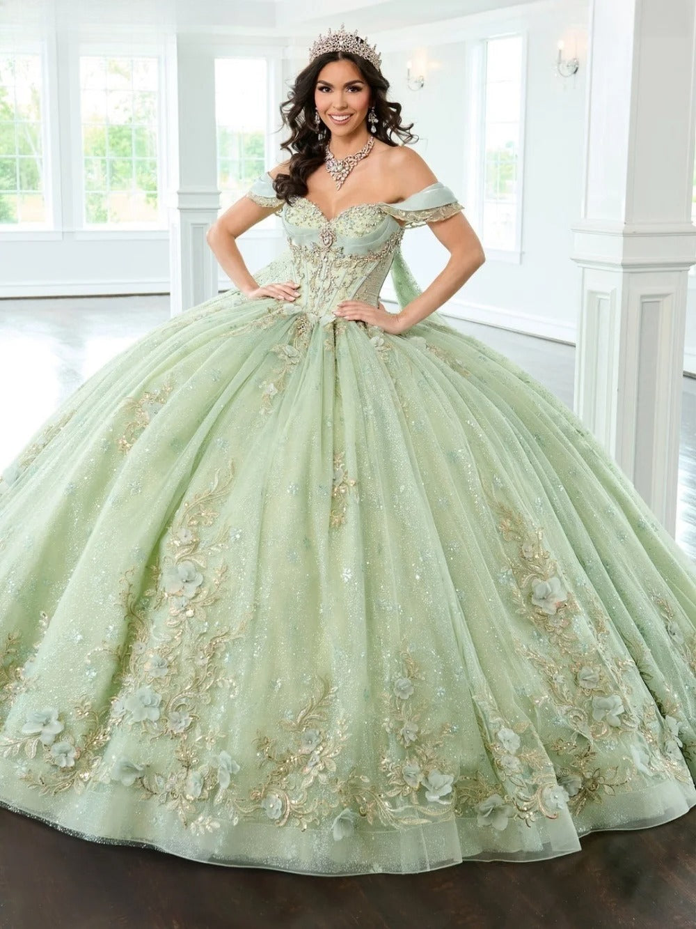 Popular Off-shoulder Quinceanera Dress 2025 Charming 3D Flower Party Dress Shiny Sleeveless Strapless Party Gown 16 Customized