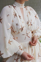 Grand Evening Chiffon Star Sequins Lantern Sleeve Party Maxi Dress